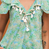 Green Embroidered  Ruffles and Tassels Co-ord Set