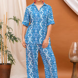 Blue Damask Print Co-ord Set