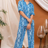 Blue Damask Print Co-ord Set