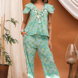 Green Embroidered  Ruffles and Tassels Co-ord Set